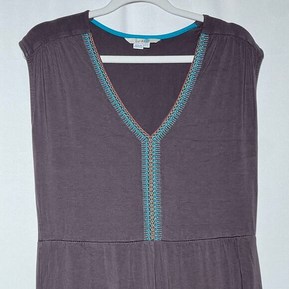 Boden Sleeveless Embroidered V Neck it And Flare Midi Dress Beige Womens Size 4L - Picture 2 of 7